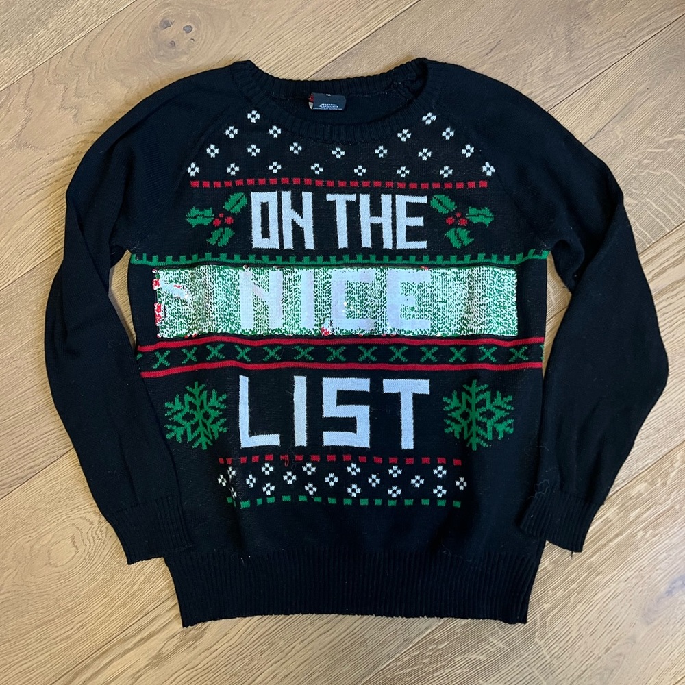 Well Worn Sequin Changing On the Naughty/Nice List Christmas Sweater